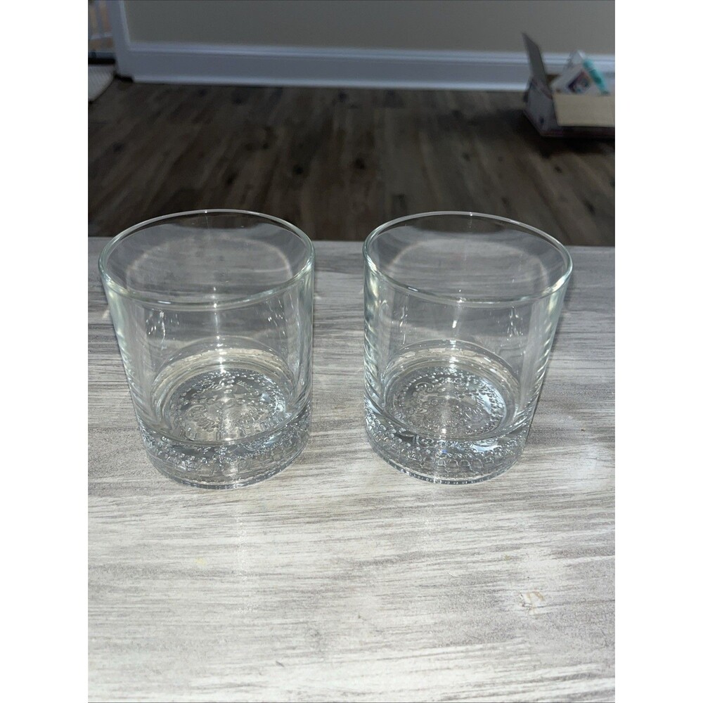 Crown Royal Whisky, Round Rocks Glasses, Embossed Logo on Concave Base, Set of 2